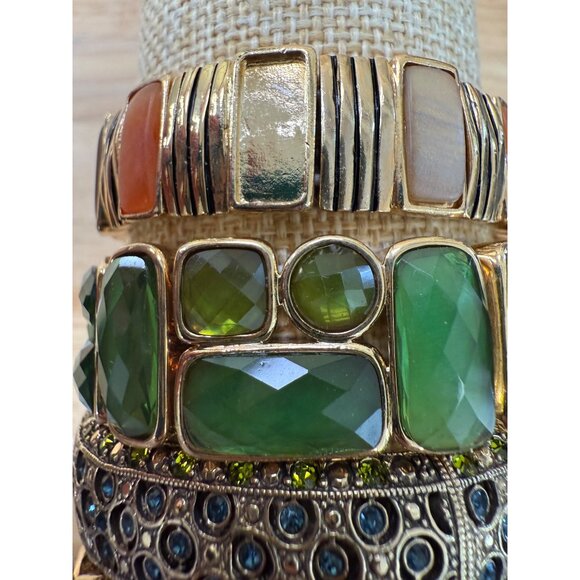 Lot Of 4 Stretch Bracelets With Green Orange & Brown Gemstone Accents & Gold-Ton - Picture 9 of 10
